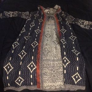 Navy blue with white and orange cardigan